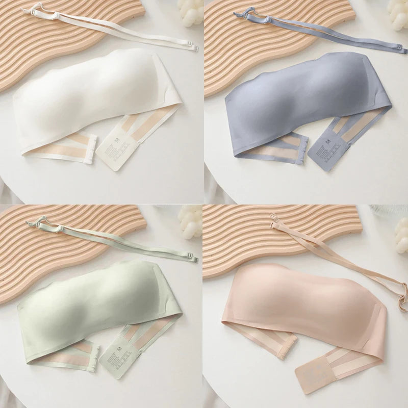 4PCS Women Strapless Bra Seamless Tube Tops Breathable Wireless Wedding Brassiere Push Up Bras Sexy Female Lingerie Invisible