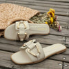 Women Metal Decor Single Band Flat Sandals Fashion Sexy Open Toe Outdoors Slides Luxurious Office Ladies Party Female Shoes