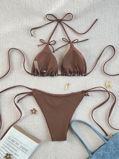 Bikini design split halterneck set summer swimsuit is comfortable for surfing holidays