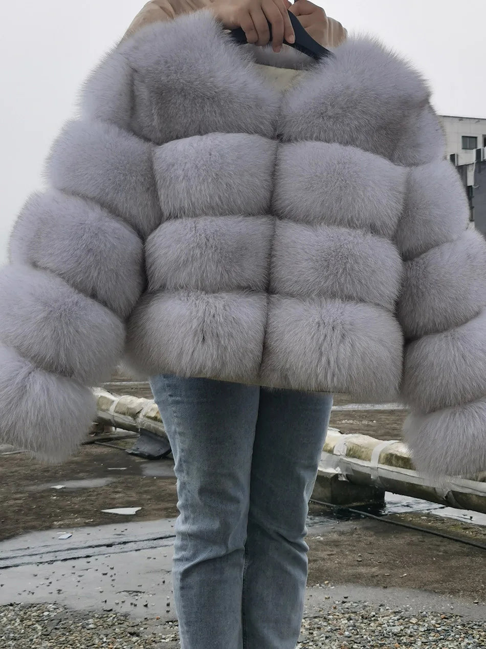 2025 MAOMAOKONG Natural Real Fox Fur Coat Women Winter Long Sleeve Luxury Raccoon Fur Jackets Thick Top Female Furry Coat Vest