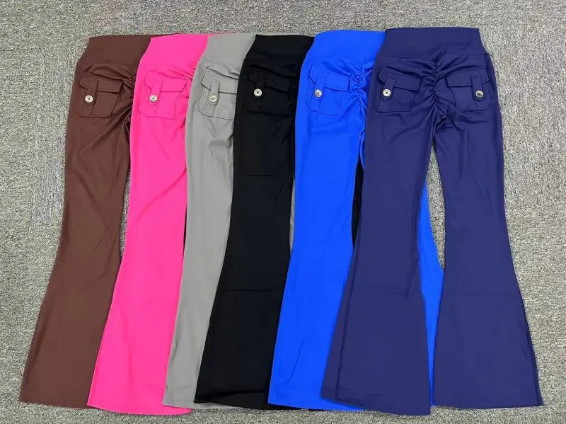 Women Flare Pocket Leggings High Waist Sport Yoga Pants Quick Dry Breathable Leggings Outfit Fitness Gym Clothes Sportwear Pant