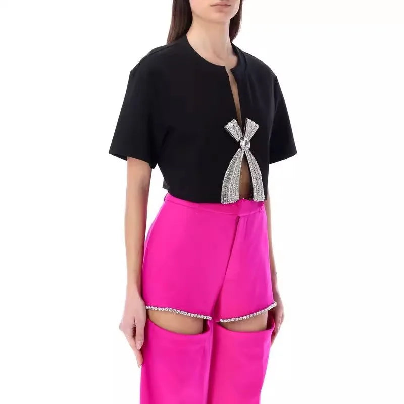 WHITNEY WANG Designer Style 2025 Autumn Fashion Streetwear Hollow Out Diamonds  Trousers Women StylishPants