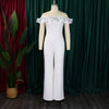 Luxury Jumpsuits & Rompers for Woman Off the Shoulder Ruffles Short Sleeve High Waisted Solid New Year 2025 Christmas Overalls