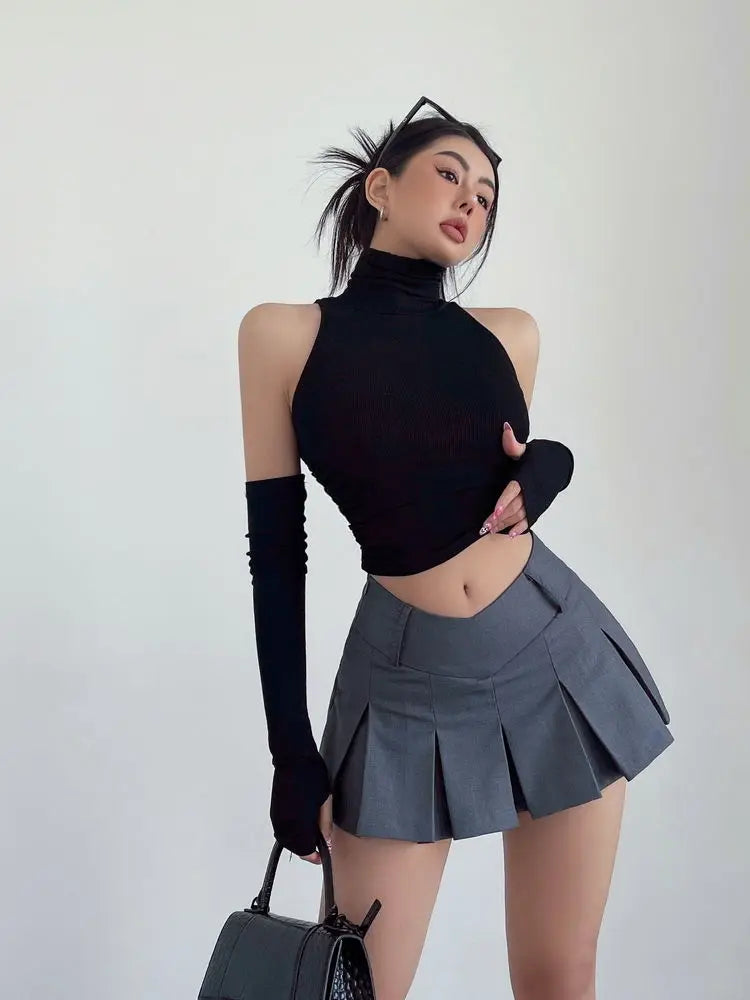 2025 New Spicy Girls Y2k Tops Oversleeve Sexy Turtleneck Tank Top for Women's Slim Fit Short tshirt Skinny Streetwear Crop Top