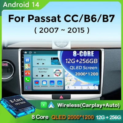 Android 14 For Volkswagen VW Passat B6 B7 CC 2007-2016 Carplay Radio Multimedia Player Auto Car Radio WIFI 4G GPS DSP48EQ 2din