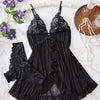 Contrast Lace Ruffle Trim Lingerie Set, Deep V Slip Dress & Thong, Women's Sexy Lingerie & Underwear