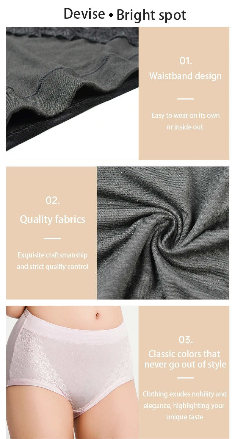 3pcs/pack 2024 Women High Waist Panties Female Briefs Modal Lace Plus Size Underpants Mother Middle Aged Oversize Underwear