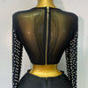 Women Sexy Long Sleeve Mesh Pearl Top Celebrity Midi Women Bandage Set 2025 Designer Evening Party Luxury Birthday Two Piece Set