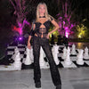 FAGADOER Sexy Lace See Through 2 Piece Sets Woman Outfit Hollow Out Crop Top + Flare Pants Female Y2K Streetwear Summer Spring