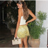 Sexy Sequins Tassel Skirt Sets Women Sling Crop Tops Hip Package A-line Short Skirts 2025 Summer Chic Beach Party Outfits Lady