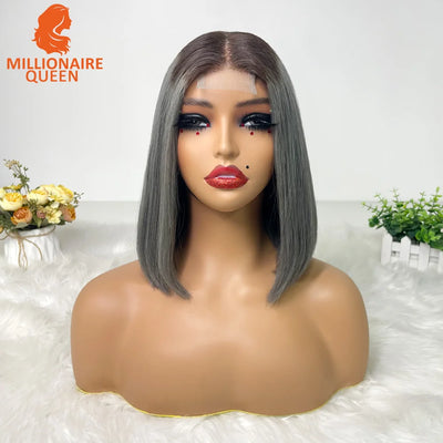 Vietnamese Hair Super Double Drawn Bone Straight 2x6 Bob Wig with 100% Human Hair T4/Gray 250% Density For Black Women
