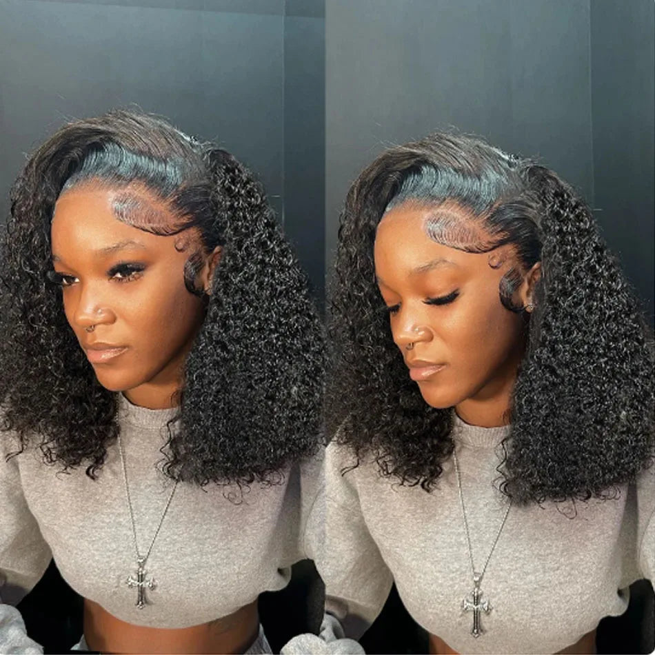 Glueless Wig Short Kinky Curly Bob Wig 12A Malaysian Lace Front Human Hair Wigs Wet And Wavy Water Wave Bob Wig 13x4 Frontal Wig
