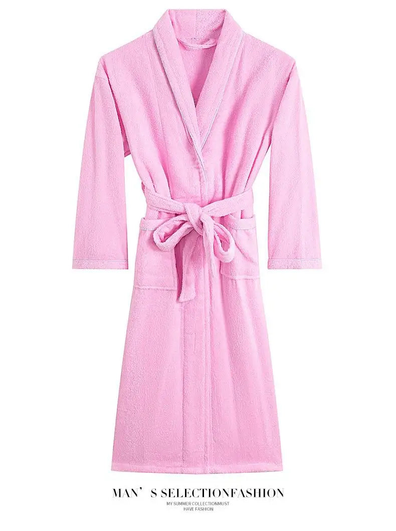 100% Cotton Couples Long Thick Absorbent Terry Bath Robe Kimono Men Light Weight Towel Bathrobe Sleepwear Women Hotel Gown Robes