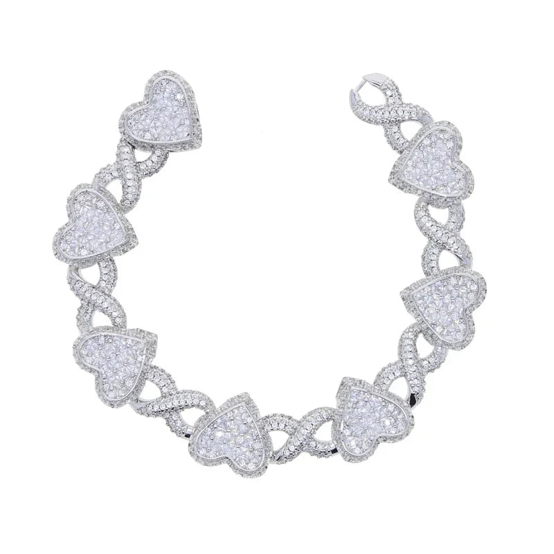 2025 Iced Out Bling Full Paved 5A Cubic Zirconia CZ Heart Charm Infinity Chain Choker Necklace Jewelry For Women Men