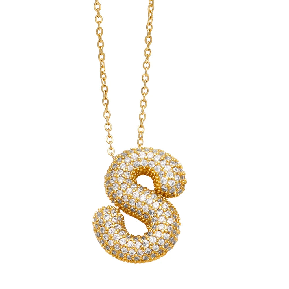 FLOLA Chunky Clear Crystal Initial Necklaces For Women Bubble Letter Necklace Custom Name Jewelry Birthday Gifts nkeb798