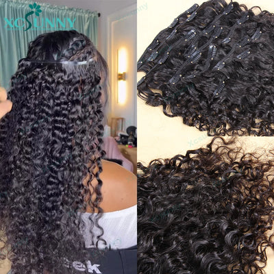 Seamless PU Clip In Hair Extensions Human Hair Water Wave Burmese Weft Clip Ins Extensions Curly 100g/120g/200g/240g