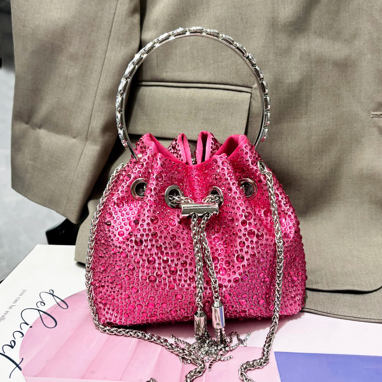 Handle Rhinestones Evening clutch Bag Purses and handbag luxury Designer shoulder bag Shiny Crystal Clutch purse bucket bag