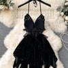 CHILLGIO Women Butterfly Velour Glitter Spaghetti Strap Sexy Fashion Backless Nightie Erotic Irregular A Line Pajamas Sundress