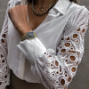 White Sexy Lace Hollow Out Women Blouse Autumn 2025 Spring Black Top Vintage Button Up Shirts Long Sleeve Mesh Design Tops 19948
