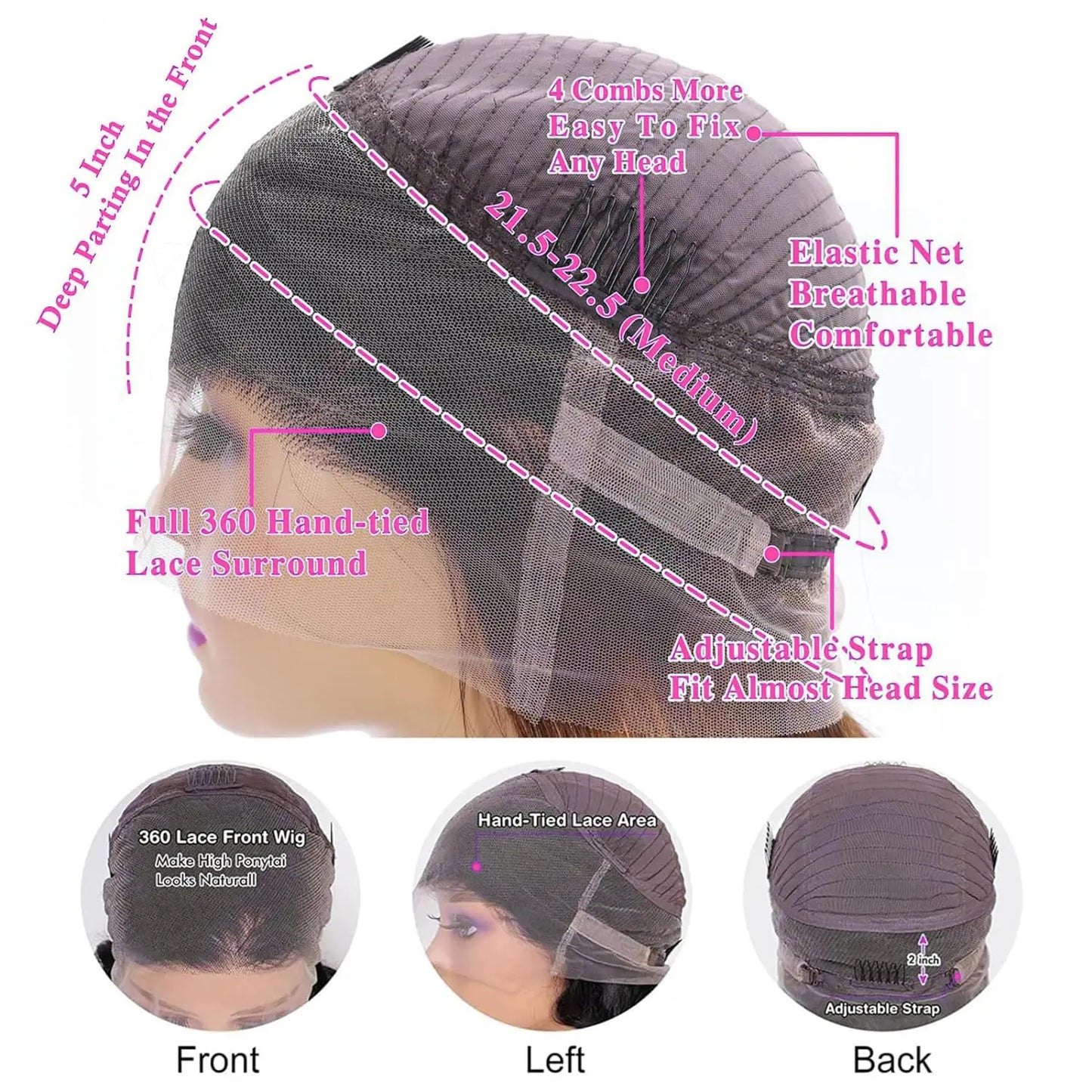 250 Density 360 Full Lace Wigs 100% Human Hair Glueless PrePluck Brazilian Straight 13x4 Transparent Lace Frontal Wig For Women
