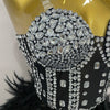 Stock 2025 Women Sexy Sparkly Rhinestone Mesh Feather Long Dress Elegant Evening Party Celebrate Birthday Performance Costume
