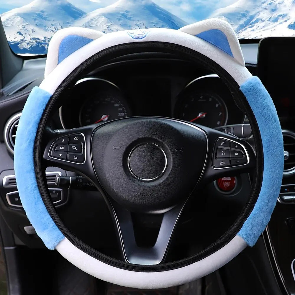 Cute Cartoon Plush Kitten Warm Car without Inner Ring Steering Wheel Cover Car Accessories Suitable for 14.5-15INCH