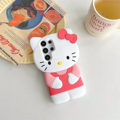 For Samsung Galaxy S24 S23 S22 S21 Ultra S20 FE Plus Hello Kitty Cat Phone Case So Cute 3D Cartoon Soft Silicone Cover Fundas