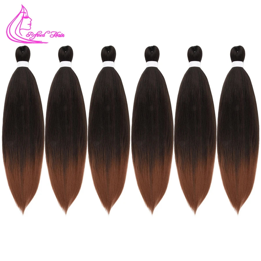 Refined Hair Pre stretched EZ Braid Synthetic Ombre Brown Light Brown Braids Extensions Senegal Twist Yaki Straight Crochet Hair