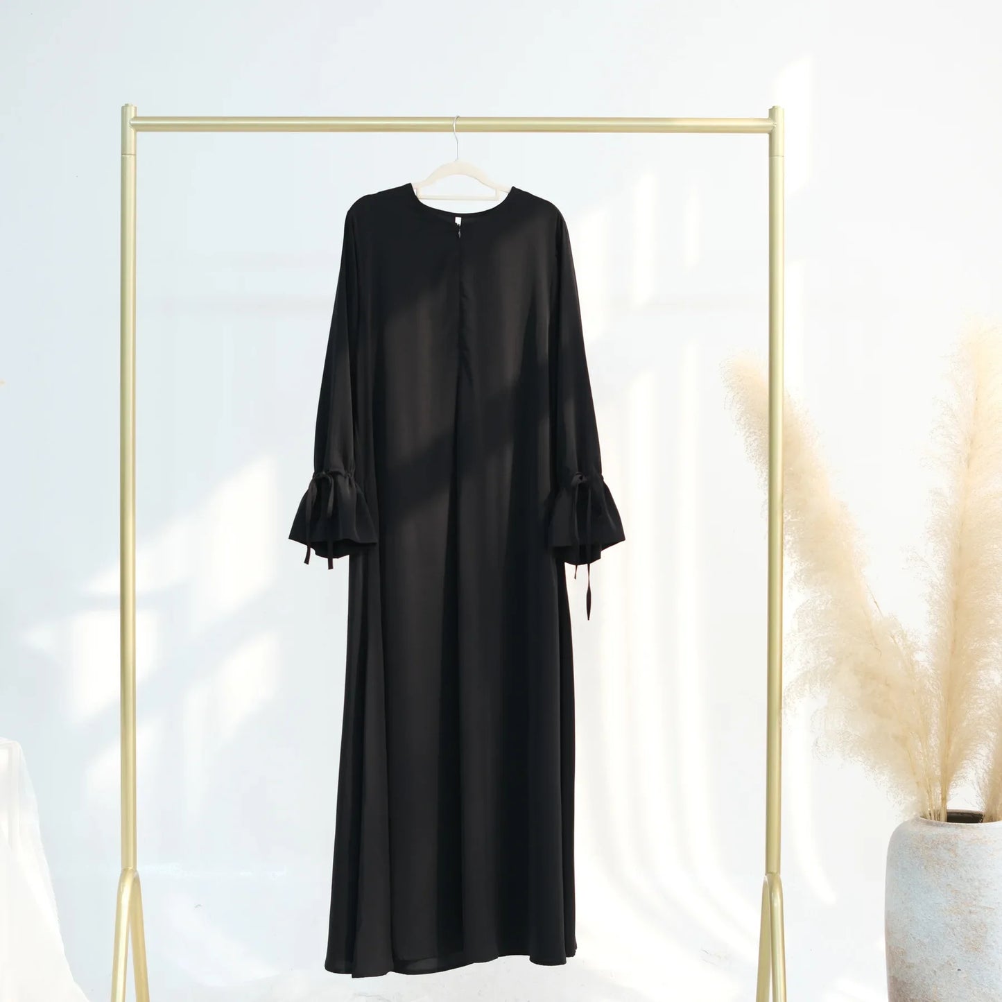 2025 Premium Nida Ruffle Sleeves Women Muslim Dress with Front Zipper Ramadan Abaya Islam Clothing Maxi Dress Female Modest Robe