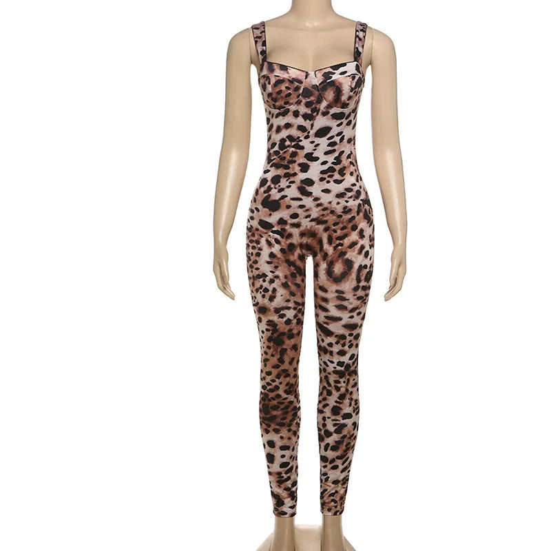 Leosoxs Sexy Jumpsuit Women Sleeveless 2025 Sexy Trend Leopard Print Sleeveless Street Fit Stretch Activity Workout Overalls