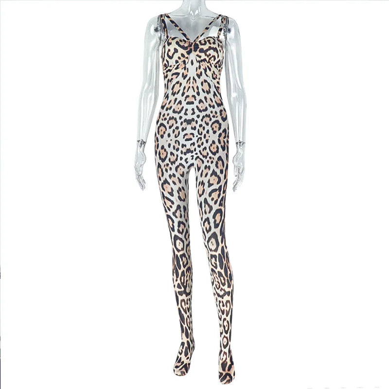 Joskaa Leopard Print Jumpsuits Women Hipster Sexy Spaghetti Strap Sleeveless Body-Shaping Rompers 2025 Party Clubwear Streetwear
