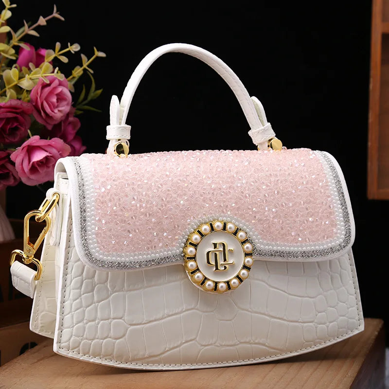 Fashion Diamonds Women Handbags 2023 Red Genuine Leather Lady Shoulder Messenger Bag Crocodile Pattern Portable Shell Tote Bags