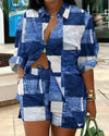 2025 Spring Autumn Casual Woman Sets Fashion Shirt Printed Button Shirt&Shorts Streetwear Shorts Pant Outfit Suit Two Piece Set