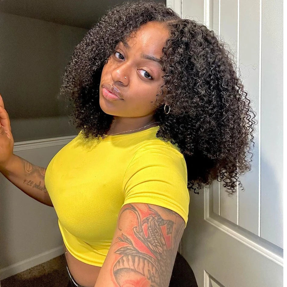 100% Glueless Wigs Human Hair Wigs Ready To Wear Bleached Knots 6x4 Pre Cut HD Transparent Wear And Go Wigs Kinky Curly 210%