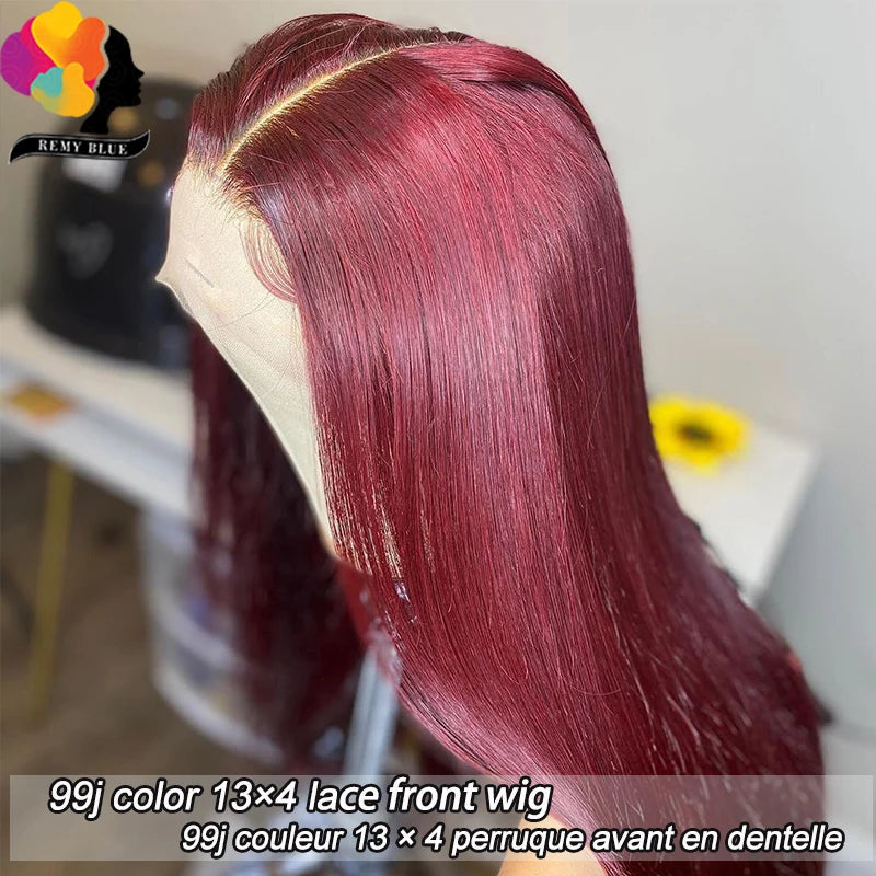 Burgundy Glueless Human Hair Wigs 13x4 Lace Front Wig Pre-Plucked Wear Go Straight Human Hair Lace Frontal Wigs for Black Women