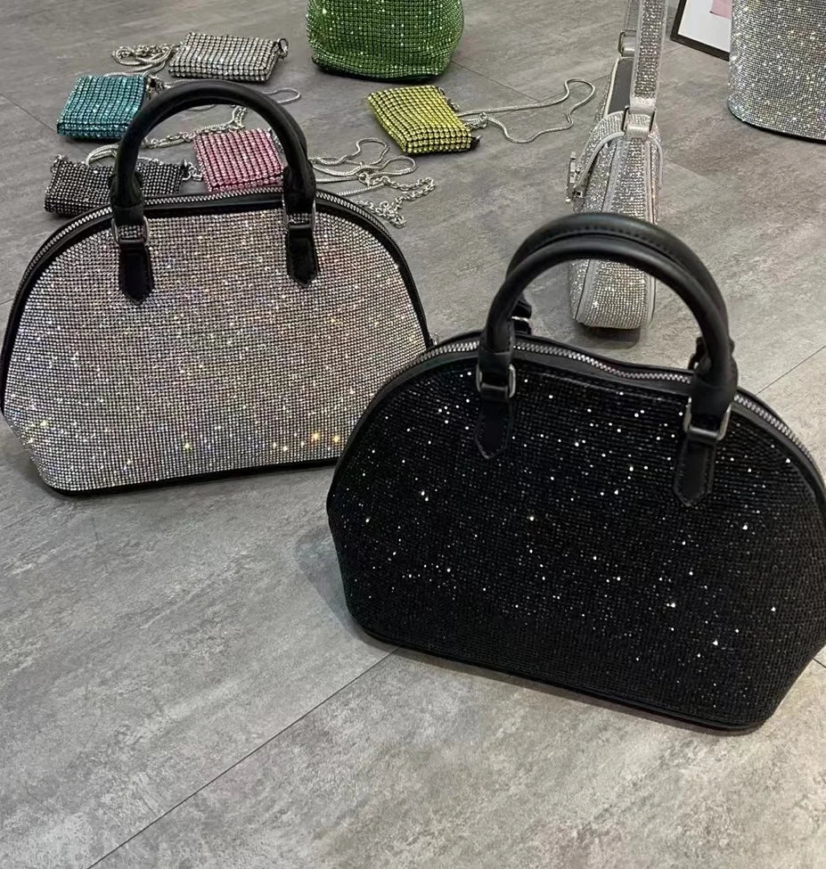 Luxury Crystal Shiny Rhinestone Diamond Bucket Bag Female Bling Evening Bag Lady Purse Women's Handbag Shoulder Messenger Bag