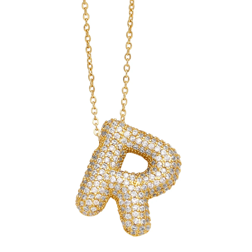 FLOLA Chunky Clear Crystal Initial Necklaces For Women Bubble Letter Necklace Custom Name Jewelry Birthday Gifts nkeb798