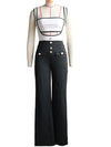 Kricesseen Elegant Button Details Cargo Jumpsuits Set Two-Piece Outfits Women Fitted Patchwork Wide Legs Jumpsuit Nightclub Wear