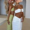 Weird Puss Elegant Women 2piece Set Sexy See Through Thin Tierred Y2K Seashell Tube Top+Wrapped Bandage Skirts Matching Clubwear