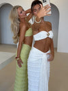 Weird Puss Elegant Women 2piece Set Sexy See Through Thin Tierred Y2K Seashell Tube Top+Wrapped Bandage Skirts Matching Clubwear