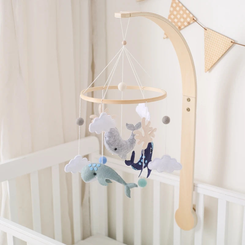 Baby Crib Mobile Bed Bell Rattle Toys Wooden Crochet Stars Pendant Bed Bell Toys Newborn Comfort Crib Bracket Hanging Toys Gifts