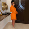 FANAN Elegant Women Double Breasted Tassel Hem and Long Sleeve Notched Collar Lace Waist Patchwork Blazer Dress Vestidos 2022