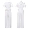 Mlaiscsr Elegant White Jumpsuits with Sashes Club Outfit for Women Lace Patchwork Short Sleeve Birthday Party One Piece Rompers
