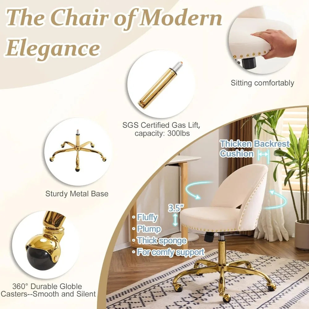 Cute Desk Chair with Wheels, Comfy Armless Swivel Vanity Task Chair for Women/Girl/Kids, Nail Tech for, Office Chairs