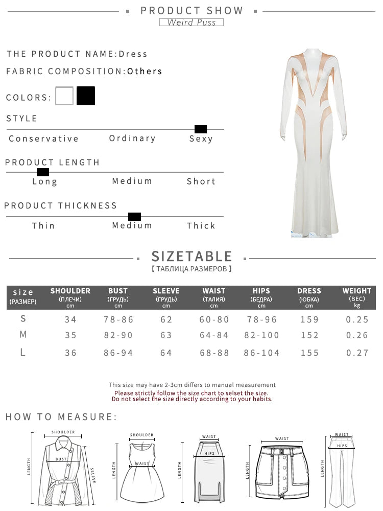 Weird Puss Mesh Patchwork Women Dress 2023 New Autumn Elegant Long Sleeve O-Neck Maxi Bodycon Skinny Stretch Clubwear Vestidos