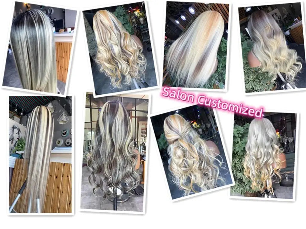 Ash Blonde Balayage Ombré Roots Cute Bangs Wig 100% Premium Virgin Human Hair HD Lace Front Wig 150 Density Straight Bob Wig