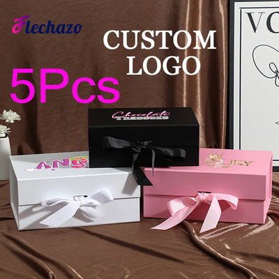 5Pcs Gift Box With Lid Personalized Bridesmaid Groomsmen Proposal Box With Ribbon Present Packaging Box Wedding Boxes