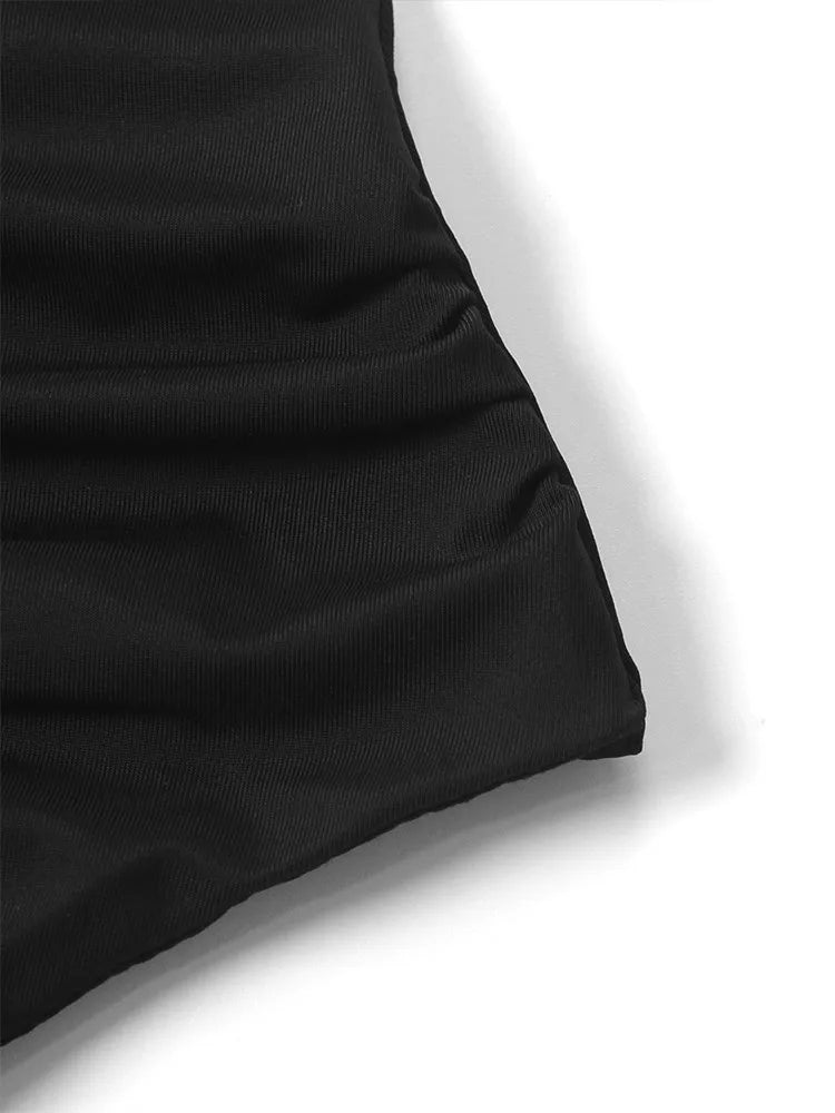 Sexy Summer Mini Dress Women New Black Fashion Streetwear Sleeveless Backless Folds Split Dress Elegant Party Strap A-LINE Dress