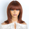 Lekker 12" Short Brown Wolf Cut Straight Bob Human Hair Wigs With Bangs For Women Brazilian Remy Hair Ready to Wear Glueless Wig