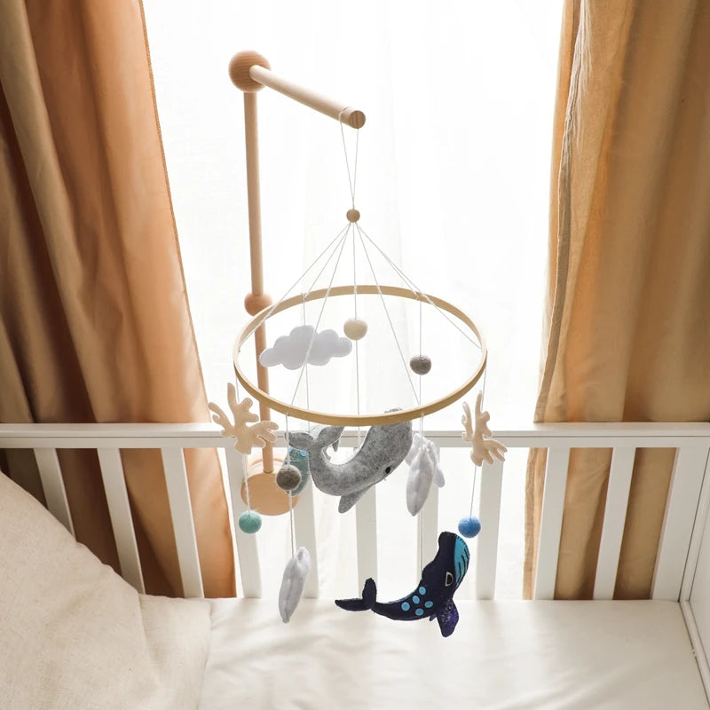 Baby Crib Mobile Bed Bell Rattle Toys Wooden Crochet Stars Pendant Bed Bell Toys Newborn Comfort Crib Bracket Hanging Toys Gifts